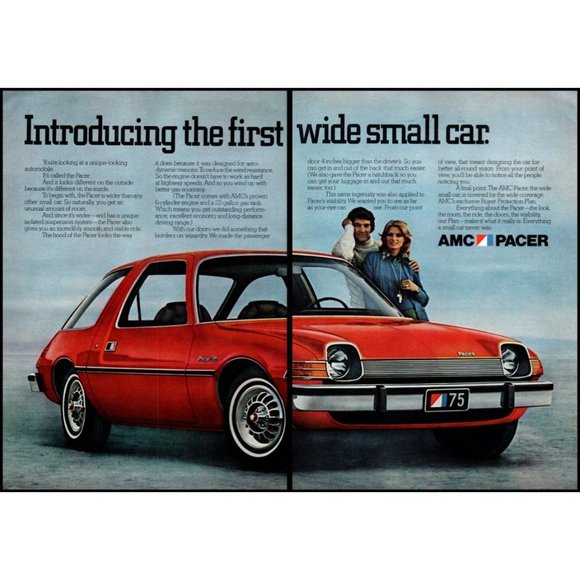 1975 AMC Pacer 2 Door Hatchback 2 Page Vintage Print Ad Wide Small Car Wall Art - Picture 3 of 3